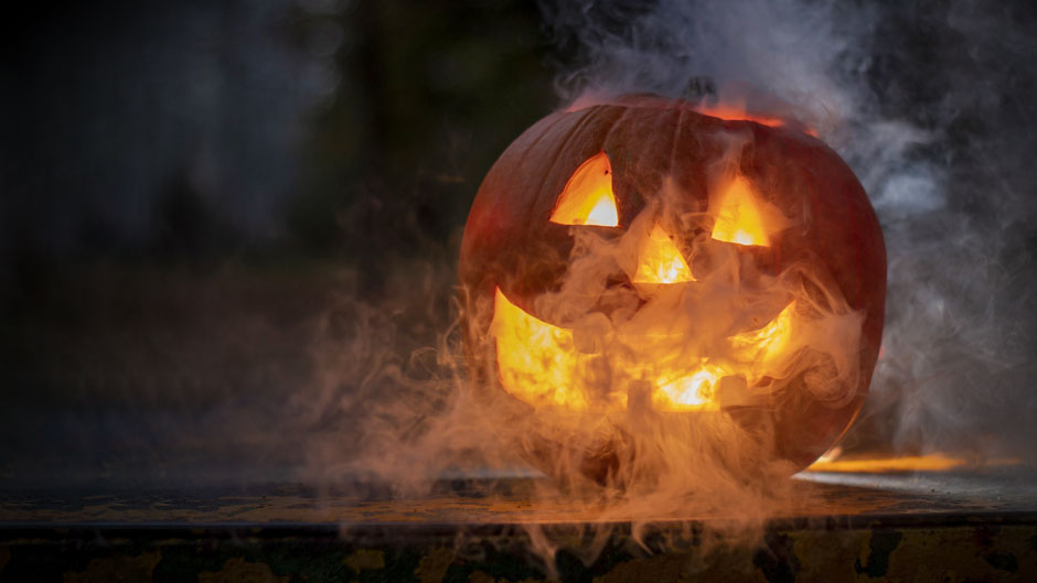 Smokey jack-o-lantern graphic for Halloween movie suggestions story