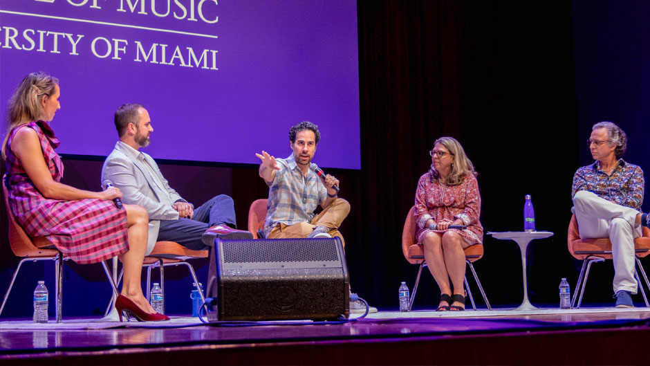 The session opened with a panel discussion, which, along with Lacamoire, included Frost School assistant professors Daniel Strange, Raina Murnak, Jeffrey Buchman, and lecturer Laura Sherman. 