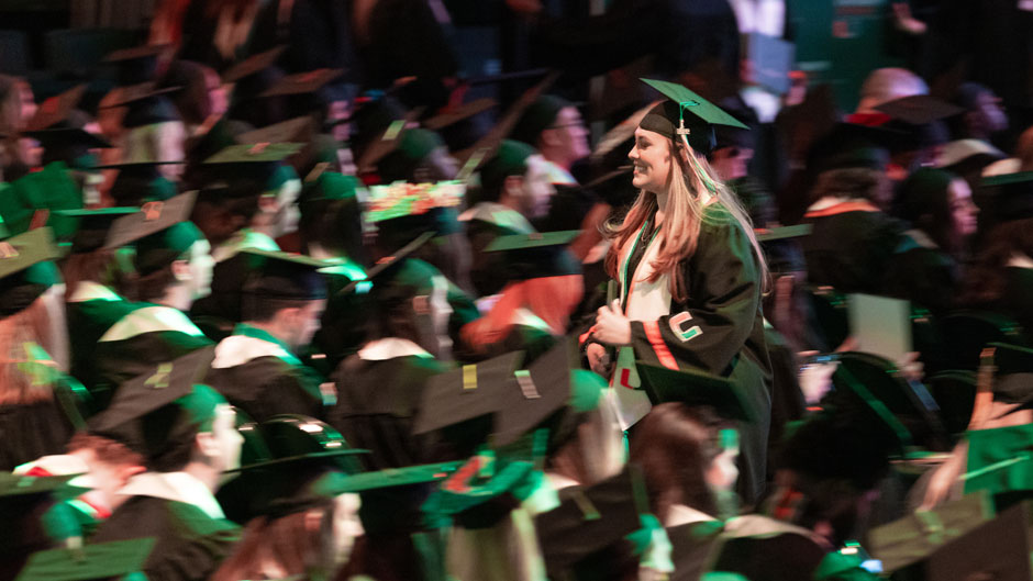 A female student at the undergraduate degree ceremony on Friday, Dec. 14.