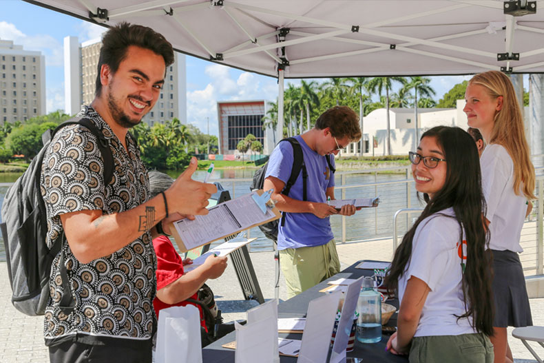 The University of Miami was recently acknowledged by the ALL IN Campus Democracy Challenge for its intentional work in 2022 to institutionalize nonpartisan democratic engagement and increase student voter turnout. Photo: Catherine Mairena/University of Miami 