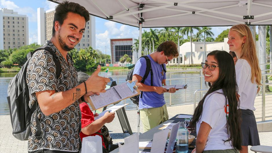 The University of Miami was recently acknowledged by the ALL IN Campus Democracy Challenge for its intentional work in 2022 to institutionalize nonpartisan democratic engagement and increase student voter turnout. Photo: Catherine Mairena/University of Miami
