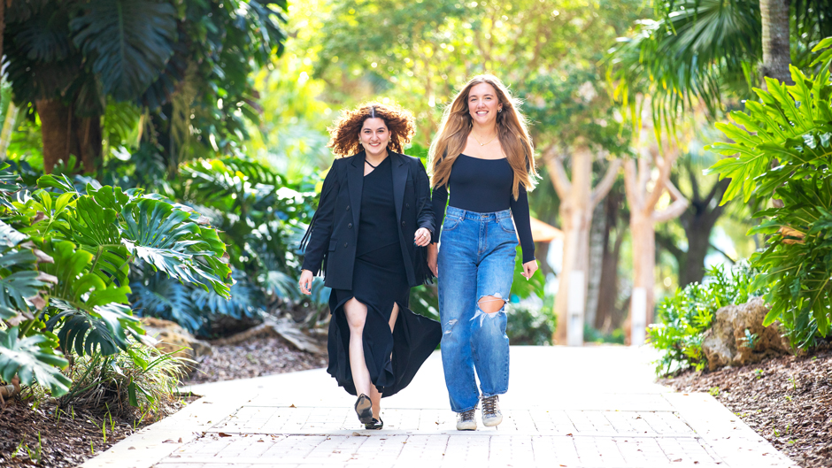 Annia Elena Lopez and Linda Geib are members of the Luxury and Fashion Club at the University. Photo: Jenny Hudak/University of Miami