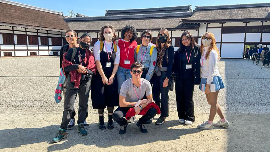 A group of nine ArtLab students visit historical sites during a trip to Kyoto.