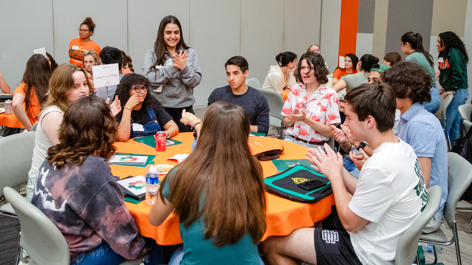 New and current students engage in discussion during 'Canes Connect. Photo: Mariano Copello