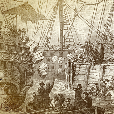 Illustration of the Boston Tea Party in 1773
