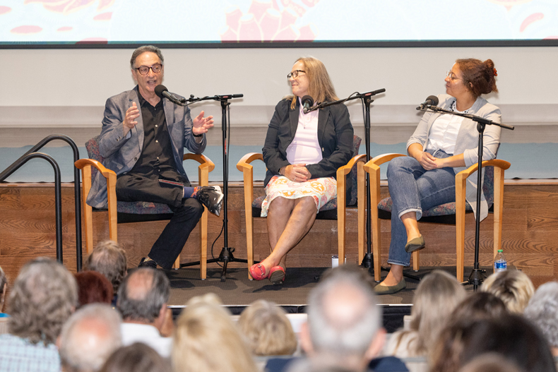  Photo by Joshua Prezant/University of Miami—Cephalopod Week featuring Ira Flatow, left,  Lynne Fieber, middle,  professor of Marine Biology and Ecology, and Andrea Durant, righ, NSF Postdoctoral Fellow at the Rosenstiel School.