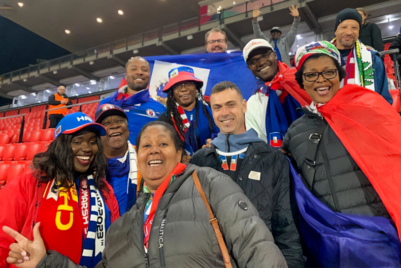 Professor MarieGuerda Nicolas traveled to Australia with her daughters and joined hundreds of other fans cheering for Les Grenadieres during its run in the soccer tournament. 