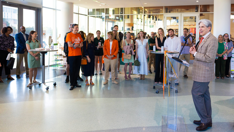 Frenk delivers remarks at the Shalala Student Center 10-year anniversary celebration