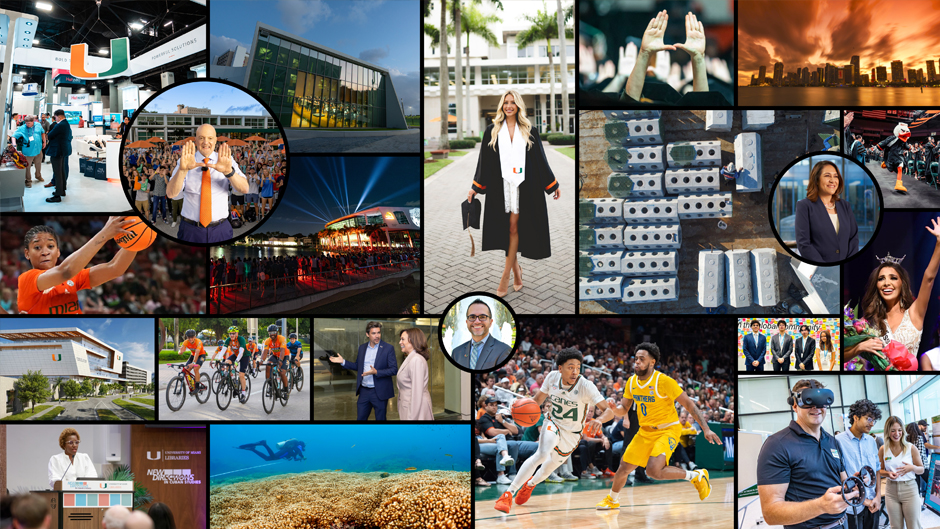 A collage of photos showing highlights of the year 2023 at the University of Miami