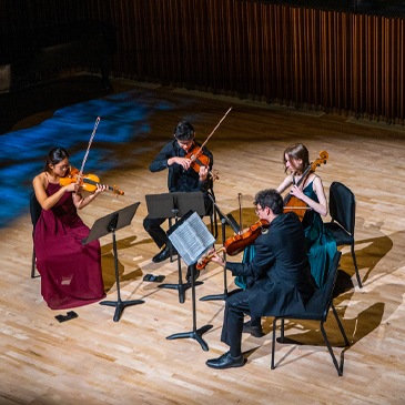 Students in the Frost School Stamps Scholars Program perform at the Knight Center for Music Innovation Newman Recital Hall during the opening festival. 