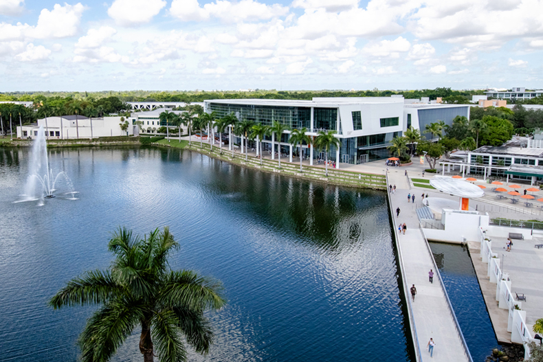 An aerial view from Lakeside Village over the Coral Gables Campus. Photo: Mariano Copello/University of Miami