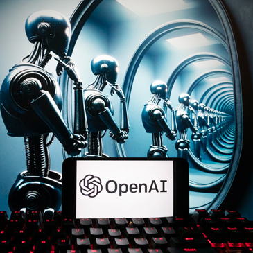 The OpenAI logo is seen displayed on a cell phone with an image on a computer screen generated by ChatGPT's Dall-E text-to-image model, Friday, Dec. 8, 2023, in Boston. Artificial intelligence went mainstream in 2023 — it was a long time coming and has a long way to go for the technology to match people's science fiction fantasies of human-like machines. (AP Photo/Michael Dwyer)
