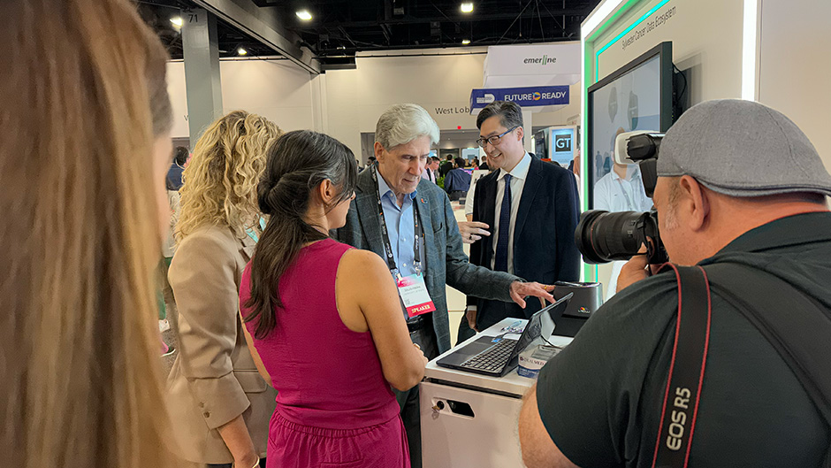 University of Miami President Julio Frenk arrives at eMerge in advance of a panel he will moderate that explores how medical research and emerging technologies are converging in South Florida to drive innovation and address the health impacts of climate change. 