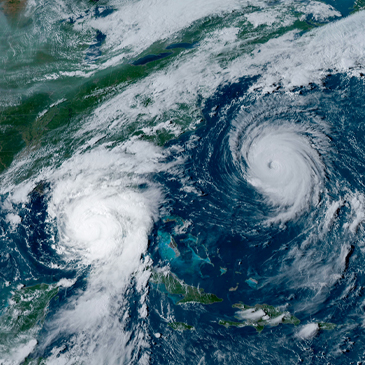 NOAA's GOES-16 satellite captured Hurricane Idalia approaching the western coast of Florida while Hurricane Franklin churned in the Atlantic Ocean on  August 29, 2023. 