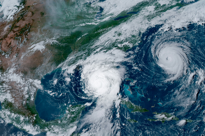 NOAA's GOES-16 satellite captured Hurricane Idalia approaching the western coast of Florida while Hurricane Franklin churned in the Atlantic Ocean on  August 29, 2023.
