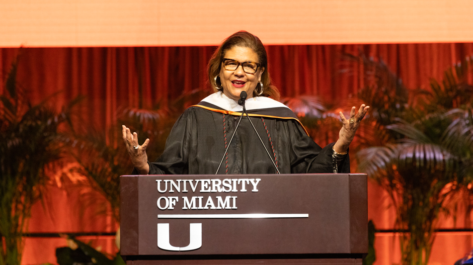 Elizabeth Alexander delivers a commencement address at the University of Miami on Friday, May 10, 2024