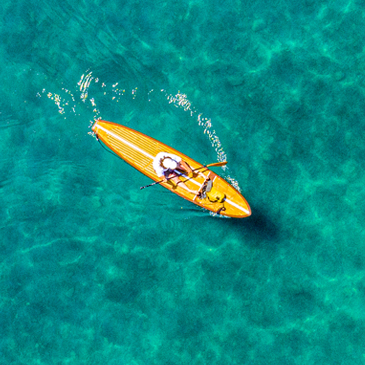 Aerial Image of kayak in Lake Tahoe in California stock photo 