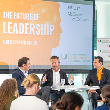 Brent Saunders, CEO of Bausch & Lomb, was the guest speaker for The Future of Leadership—A CEO Speaker Series. Photo: Michelle Tulande/University of Miami