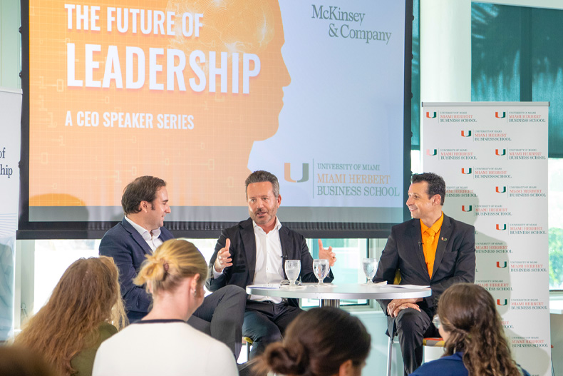 Brent Saunders, CEO of Bausch & Lomb, was the guest speaker for The Future of Leadership—A CEO Speaker Series. Photo: Michelle Tulande/University of Miami