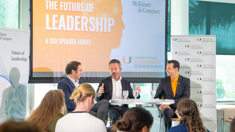 Brent Saunders, CEO of Bausch & Lomb, was the guest speaker for The Future of Leadership—A CEO Speaker Series. Photo: Michelle Tulande/University of Miami