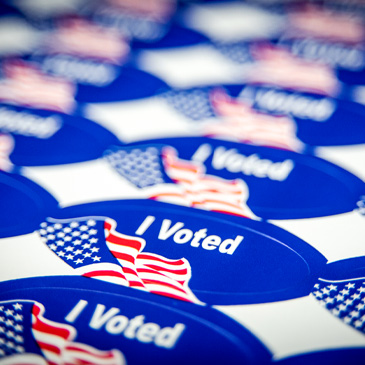 Collage of 'I Voted' stickers. Stock photo.