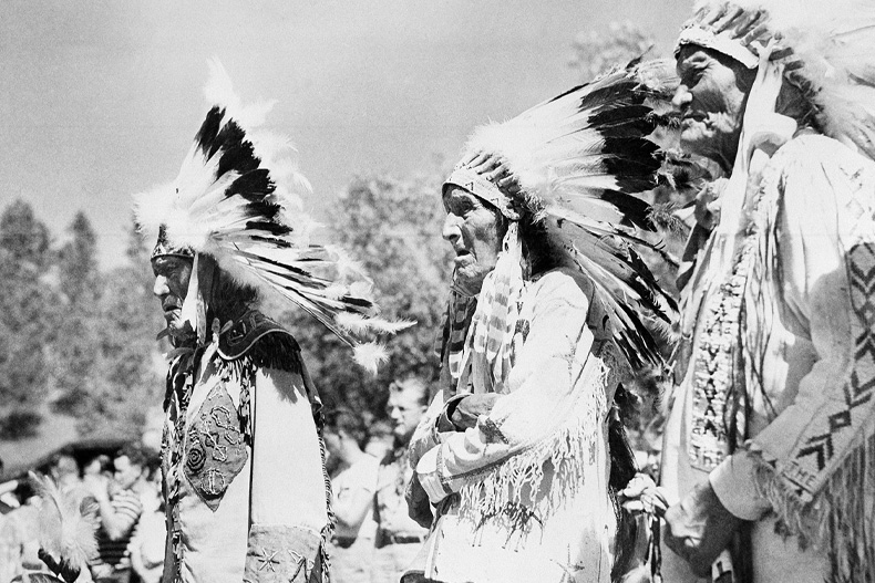 Shown are three of the eight Indian Survivors of the battle of the Little Big Horn in which George Custer's command was wiped out in 1876. Photo taken Sept. 3,1948 in South Dakota. Photo: The Associated Press