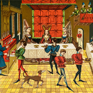 Medieval banquet in a castle, color illustration stock illustration 