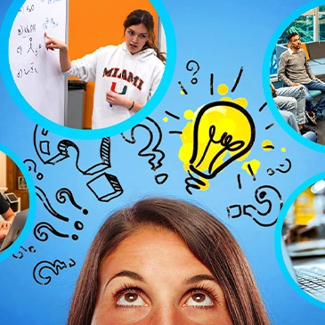 Illustration of a student thinking about resources available to students 