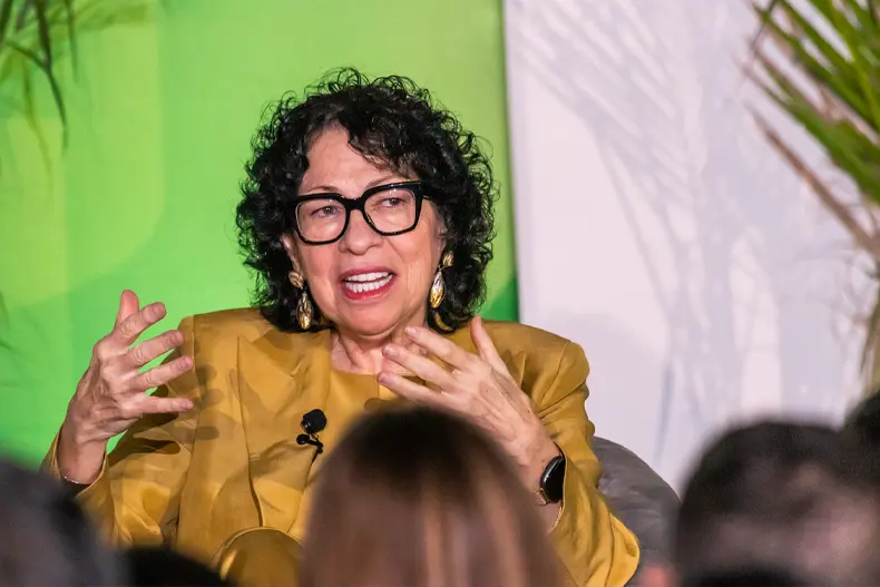 U.S. Supreme Court Justice Sonia Sotomayor speaks to the audience during a book talk at the Shalala Student Center 
