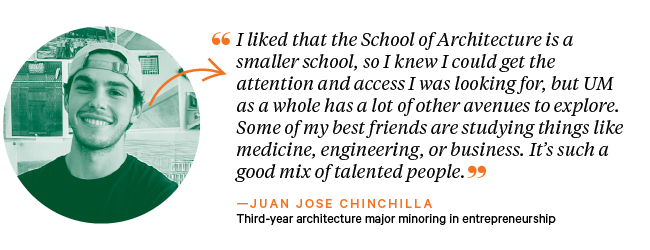 Juan liked that he could get the attention of faculty  like at a small school but was able to meet talented people from a mix of other areas