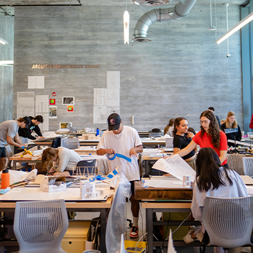 Architecture students working the in Murphy Design Building.