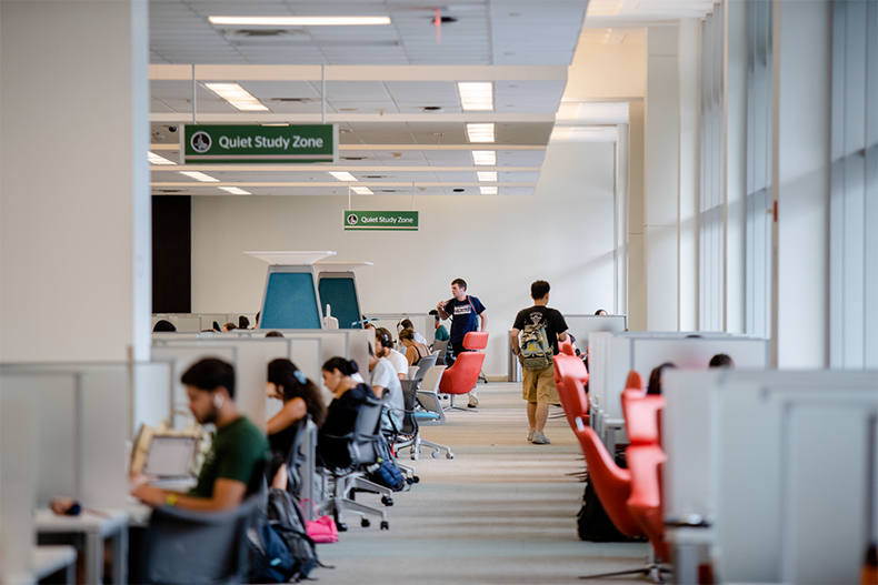 Students working in library.