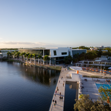 Shalala Student Center and Lake Osceola viewed from Lakeside Village. 