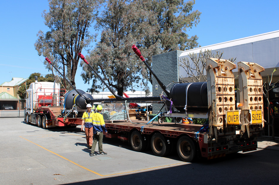 The MarONet buoy is loaded on a truck for transport 