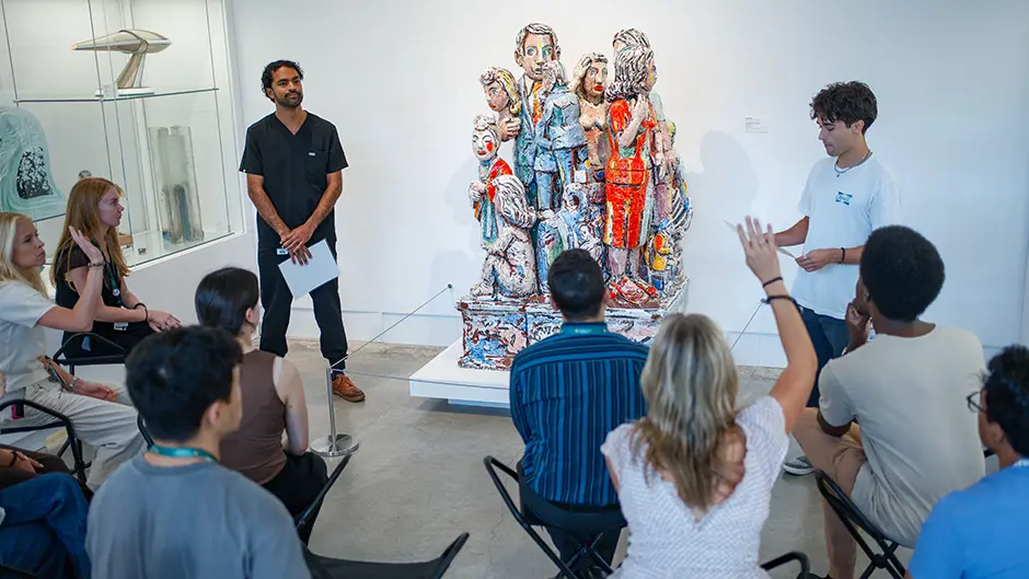 Medical students participating in an art training