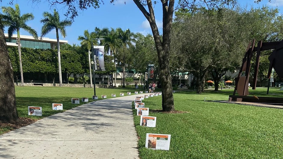 The Institute of Industrial and Systems Engineers (IISE) lined the Foote Green walkway in front of Richter Library with posters featuring prominent engineers and their role in a range of industries.