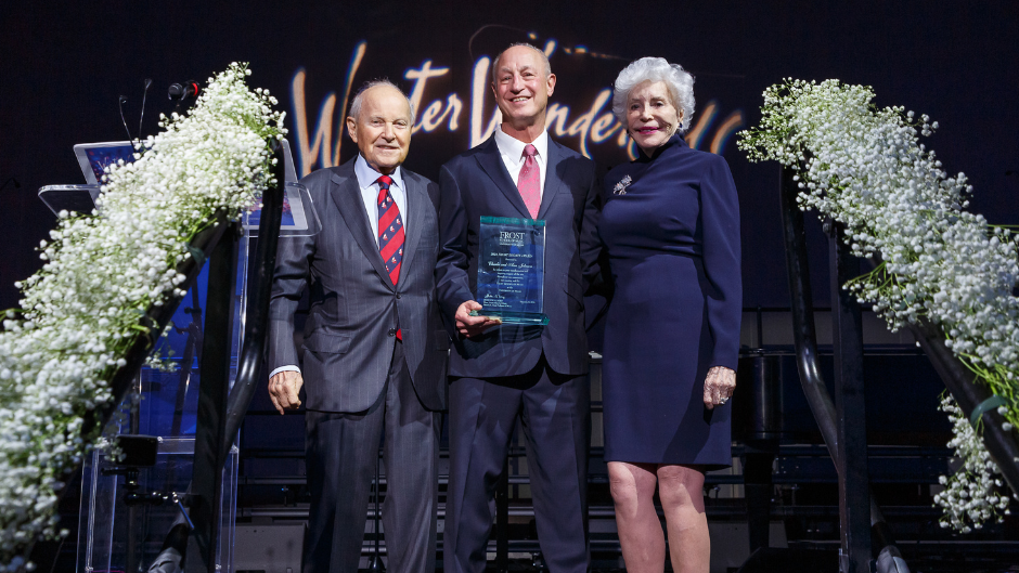 Dean Shelton G. Berg with Frost Legacy Award recipients Charlie and Ann Johnson. Photo Frost School of Music.