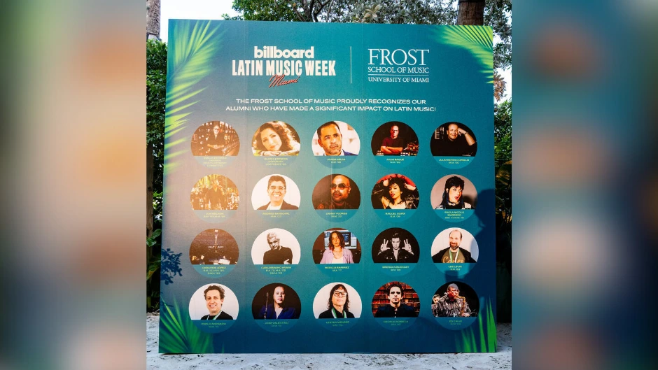 The display of Frost School alumni at the Billboard Latin Power Players event.