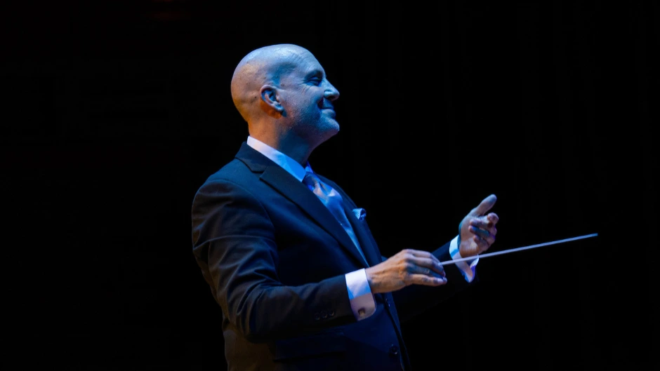 Frost School faculty member Scott Flavin conducting the Henry Mancini Institute Orchestra.