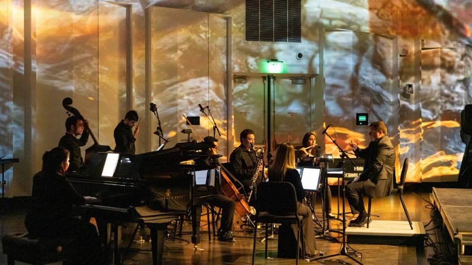 the orchestra at the premiere of Stained Glass at the Frost school of music