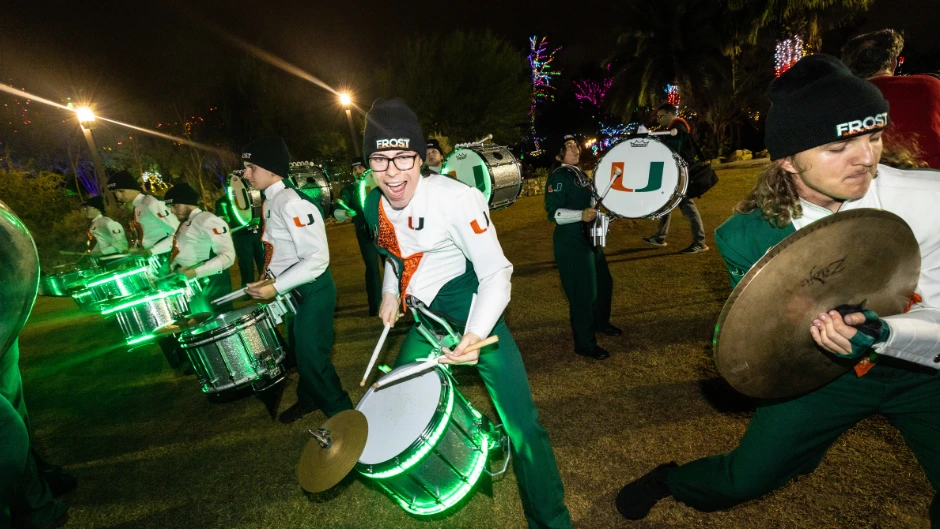 The Frost Band of the Hour performing at a Battle of the Bands at the Phoenix Zoo the night before the Fiesta Bowl. Photo by Joshua Prezant/University of Miami.