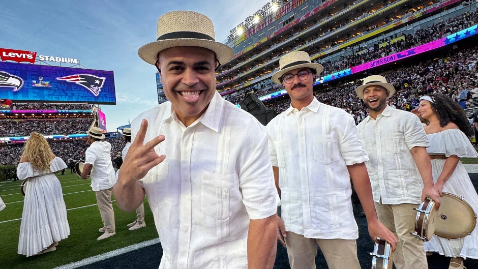 Frost School alumnus Danny Flores waiting to perform at the Super Bowl with Bad Bunny. Photo courtesy Danny Flores.