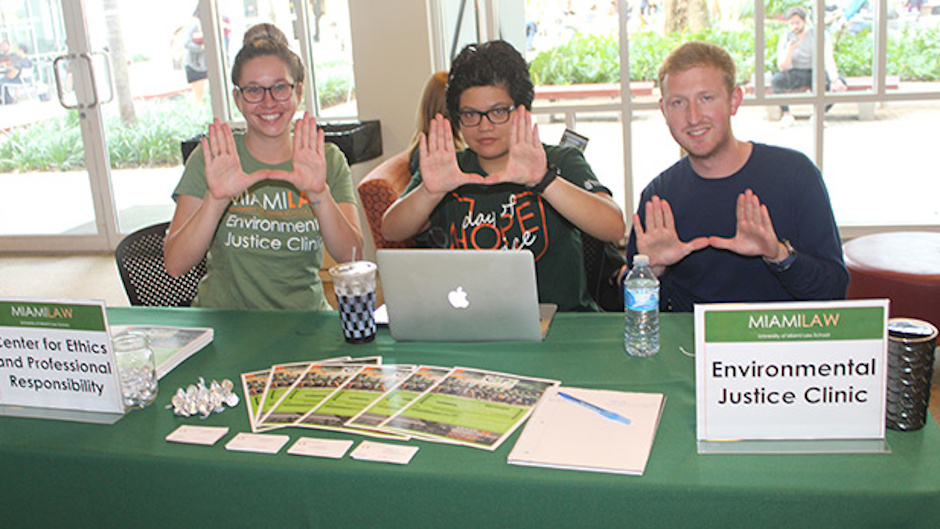 One of many student tables at Miami Law's annual Public Interest Fair