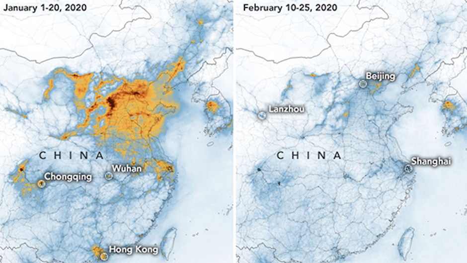 Map of air pollution before and during covid protocols