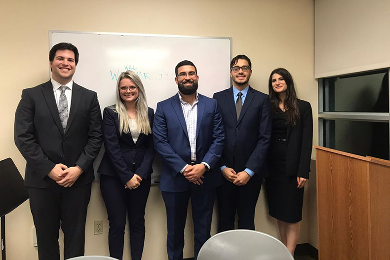 Miami Law team with Zacarias Quezada, J.D. / LL.M. '16, in the middle