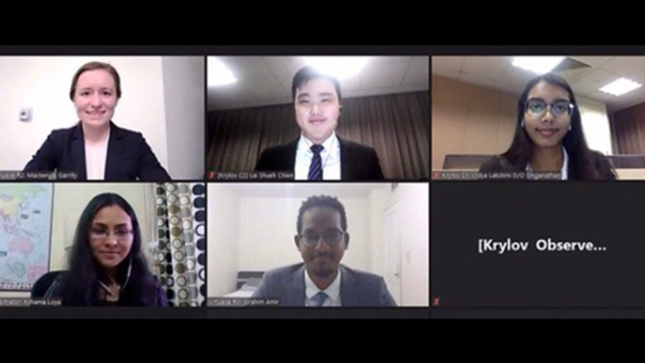 Students participating in the FDI Moot competition via Zoom
