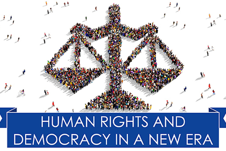 Human rights and democracy in a new era lecture banner