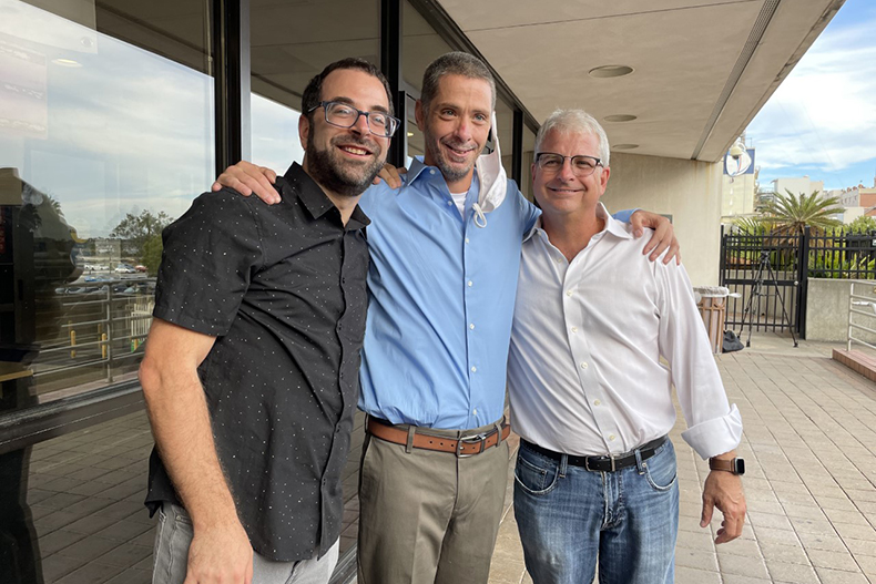 PICTURED L TO R: Executive director of the Innocence Project of Florida, Seth Miller, with Dustin Duty, and Miami Law Innocence Clinic Director Craig Trocino at the City of Jacksonville Pre-Trial Detention Facility.  