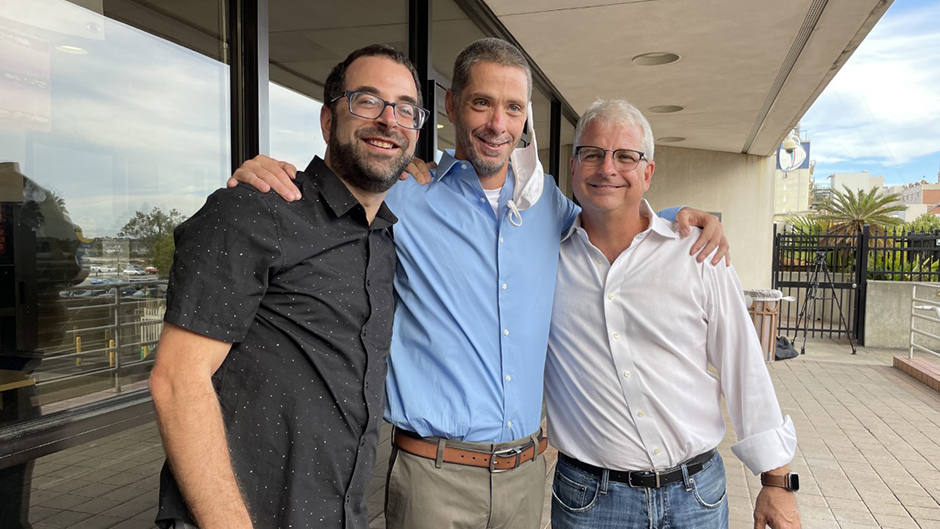 PICTURED L TO R: Executive director of the Innocence Project of Florida, Seth Miller, with Dustin Duty, and Miami Law Innocence Clinic Director Craig Trocino at the City of Jacksonville Pre-Trial Detention Facility.  