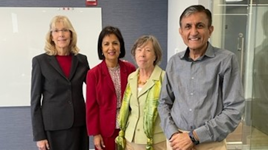 Picture of Professor Patricia Redmond, Dr. Pradodh Kapila, Interim Dean Nell Newton, & Soneet Kapila